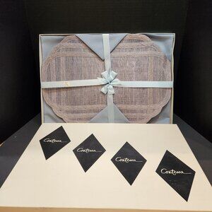 NIB 60's Vintage Placemats and Napkins In Original Box Bluish Purple Set of 4